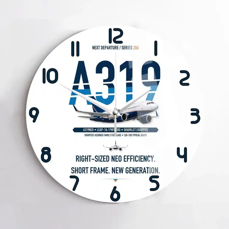 Airbus A319neo design on white no frame wall clock