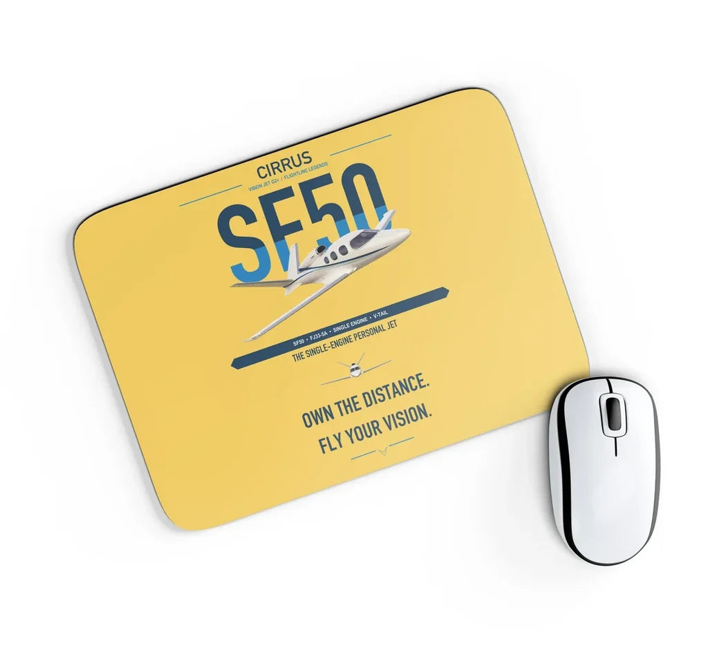 Cirrus Vision Jet G2+ design on yellow rectangle mouse pad