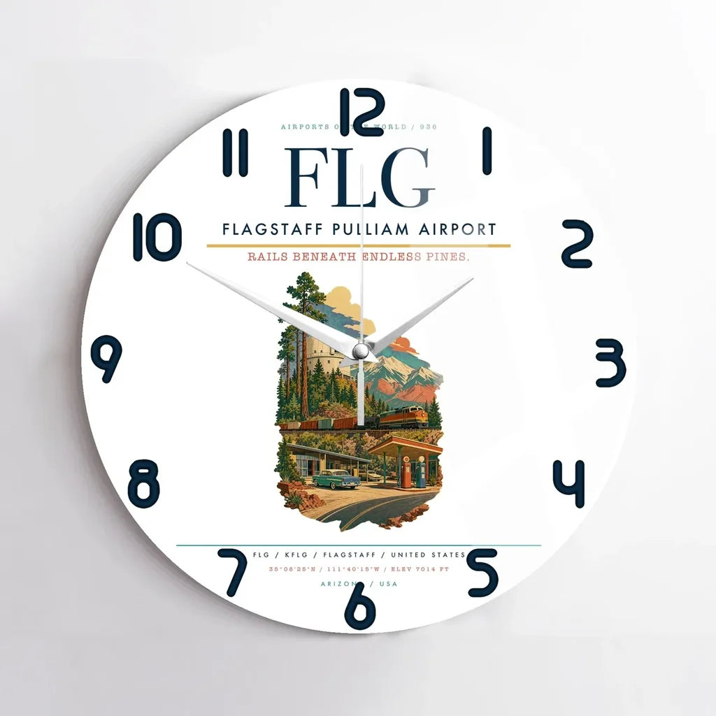 Flagstaff Pulliam Airport (FLG) design on white no frame wall clock