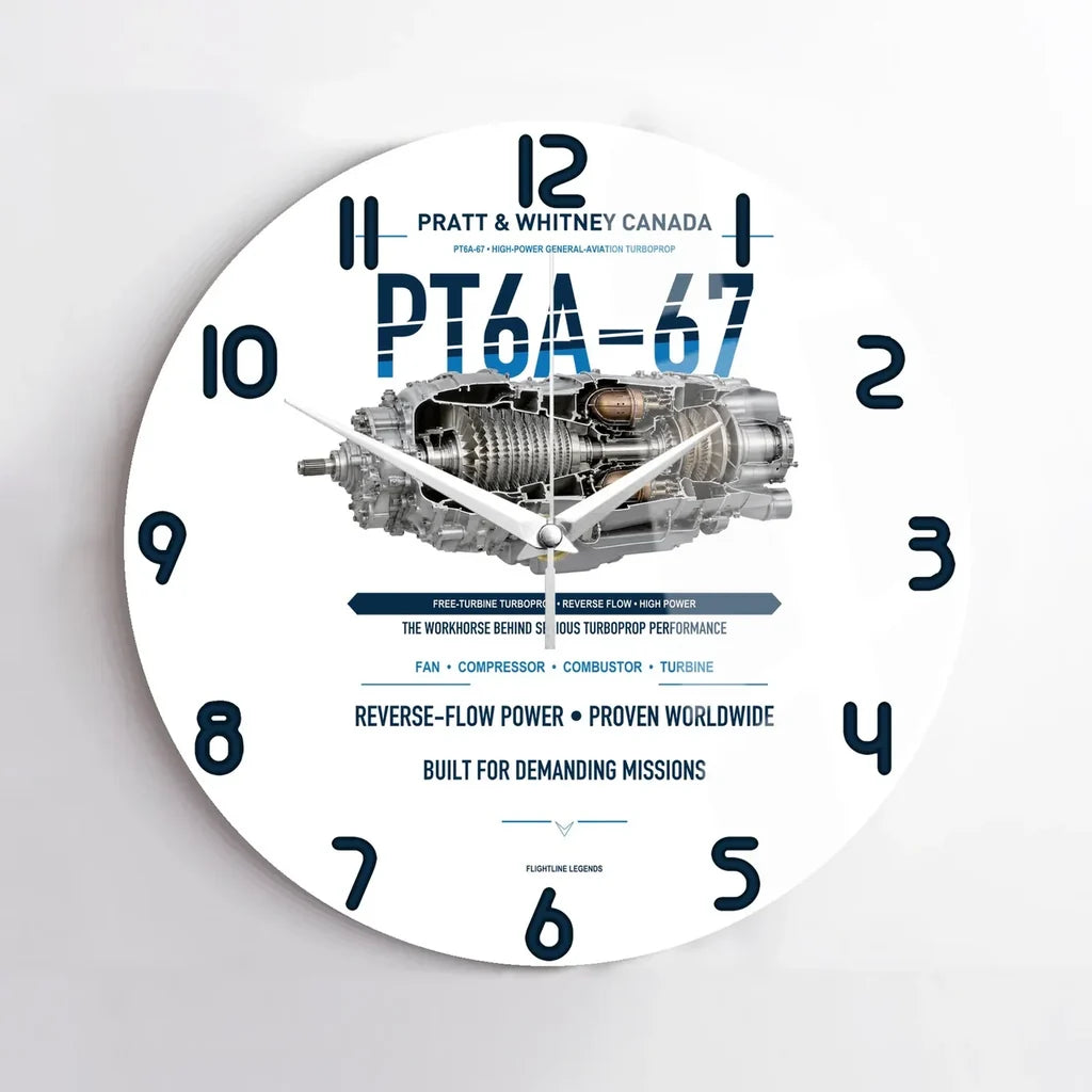 PT6A-67 design on white no frame wall clock