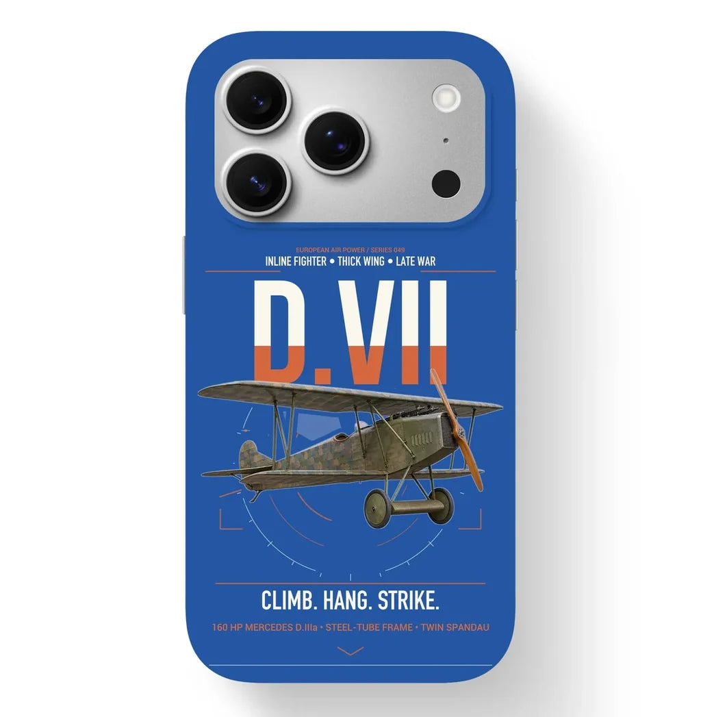 Fokker D.VII design on blue magsafe iphone case, for iPhone 17 Pro