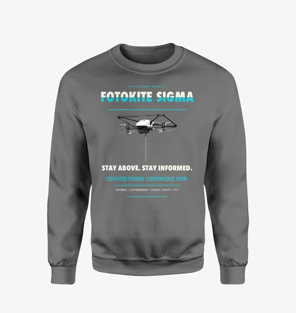Fotokite Sigma design on gray sweatshirt