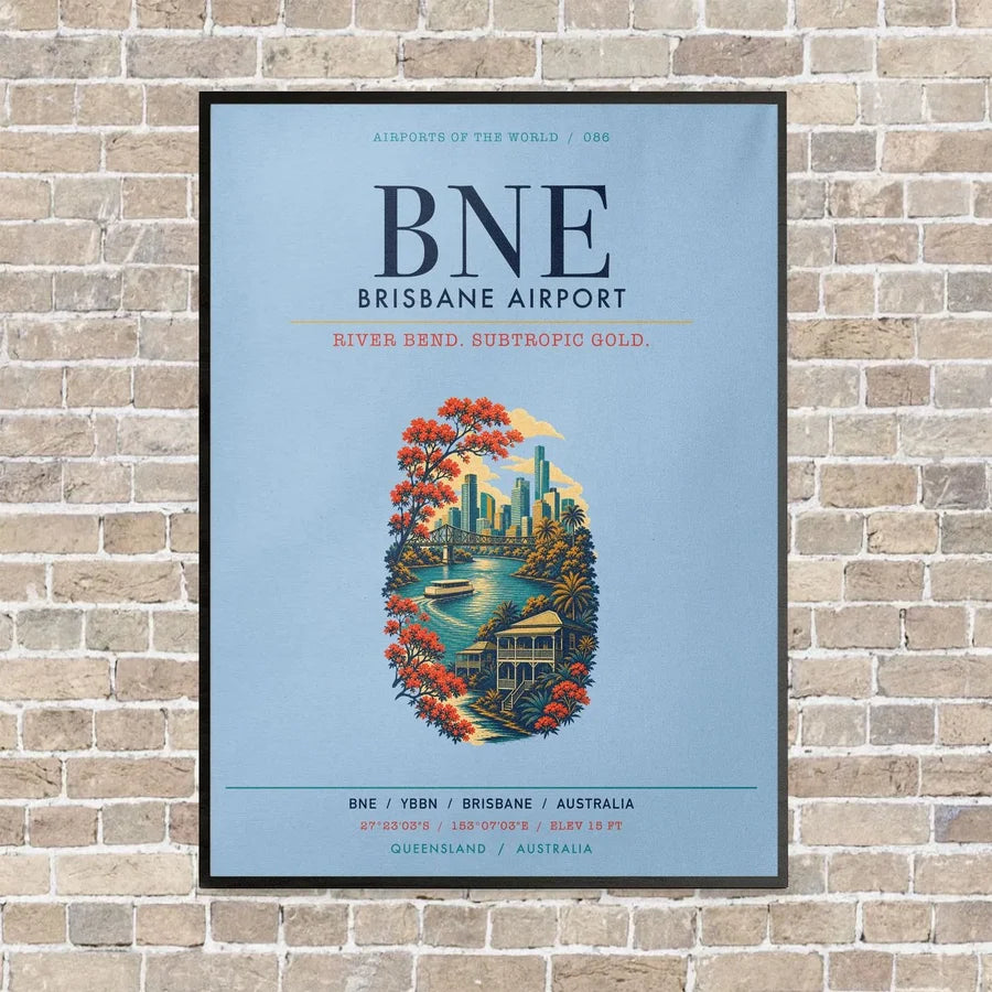 Brisbane Airport BNE vertical canvas print - framed - light blue background