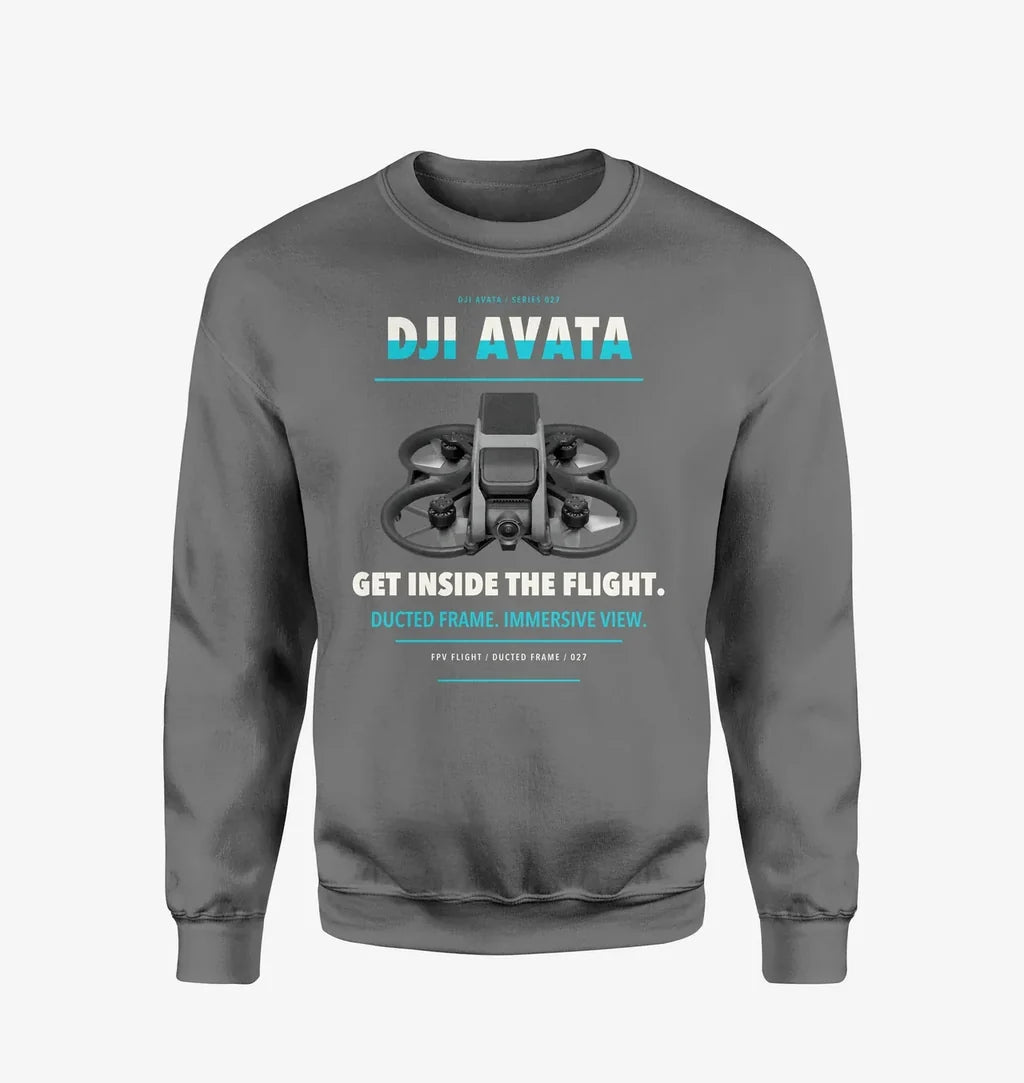DJI Avata design on gray sweatshirt
