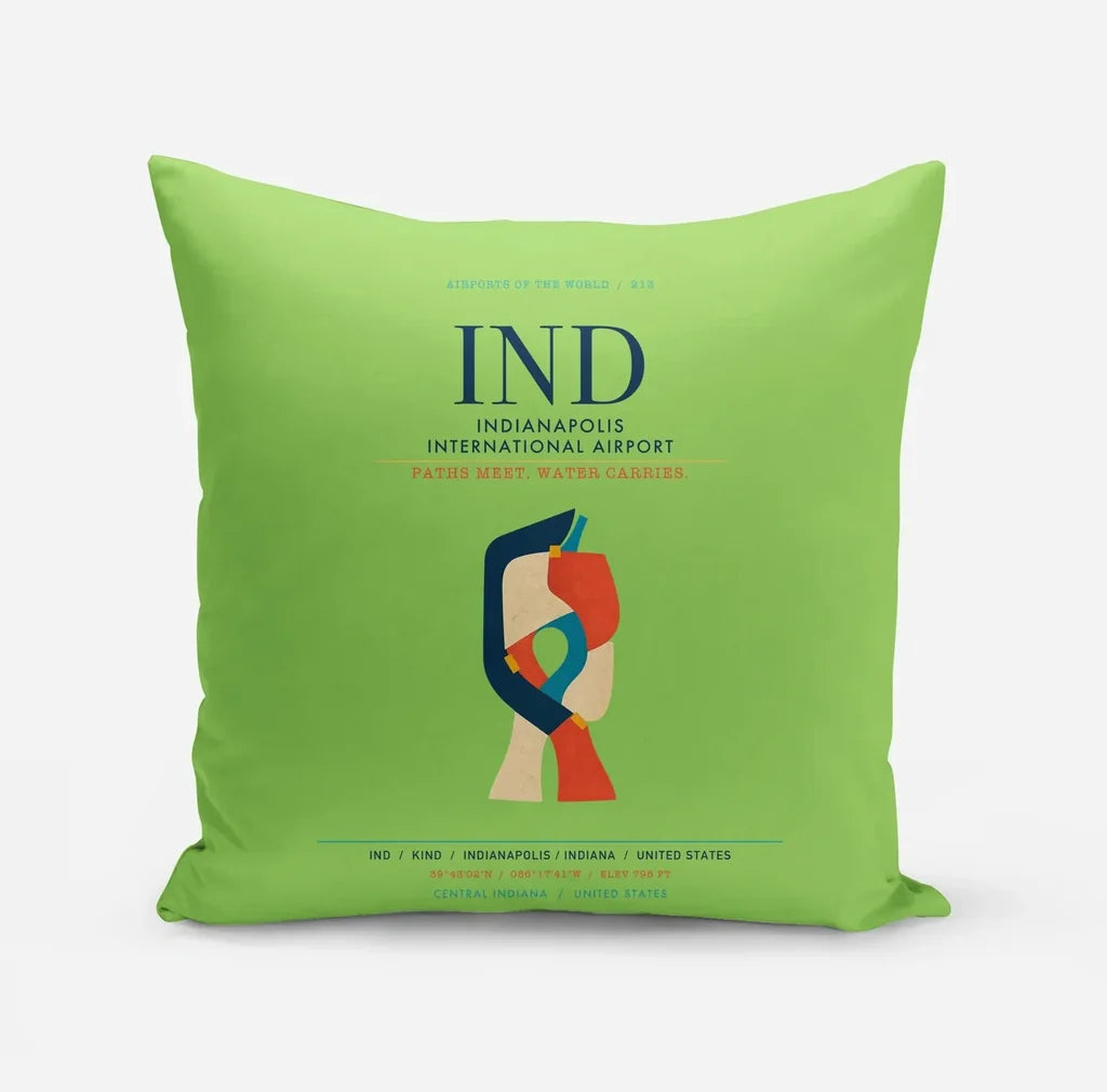 Indianapolis International Airport (IND) design on light green pillow