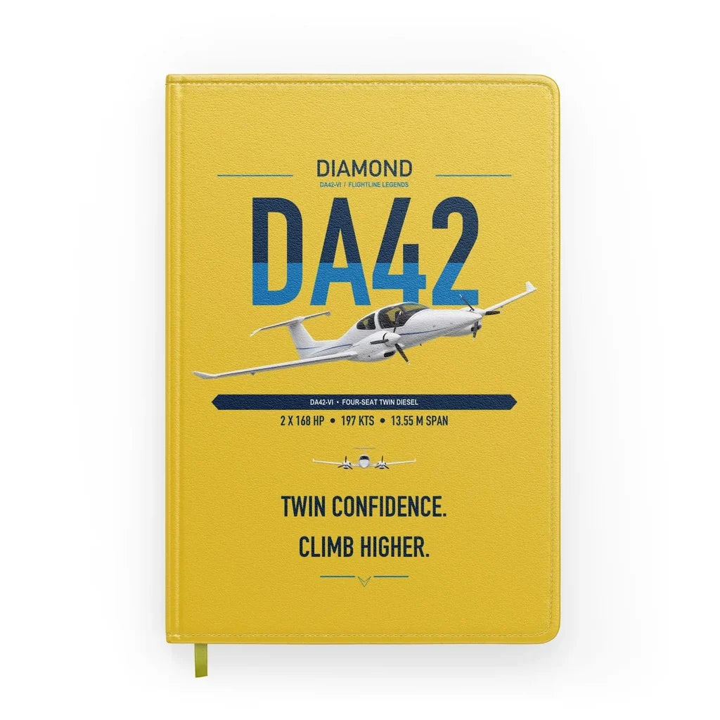 Diamond DA42-VI design on yellow notebook