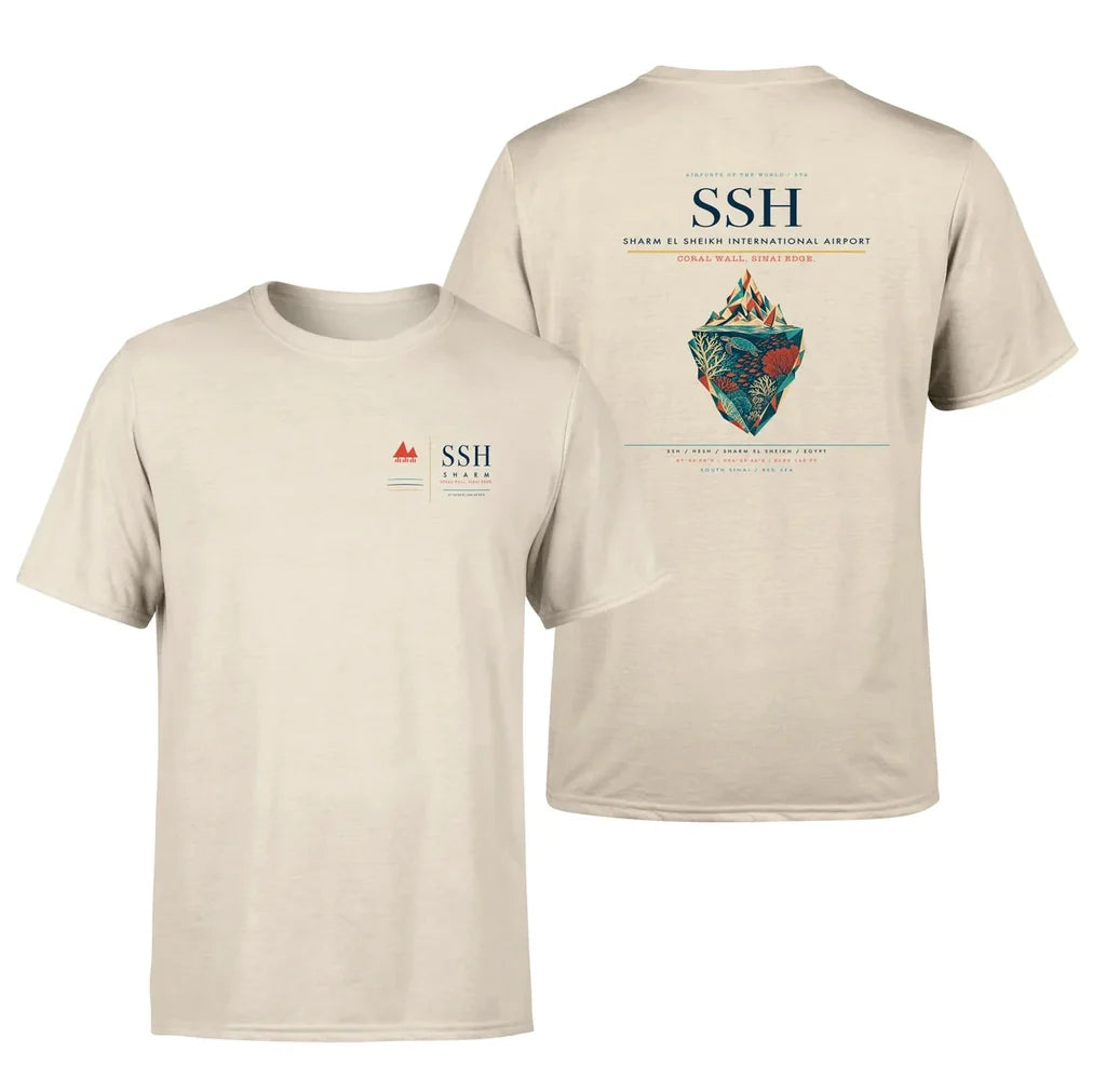 Sharm El Sheikh International Airport (SSH) design printed on beige double-side t-shirt