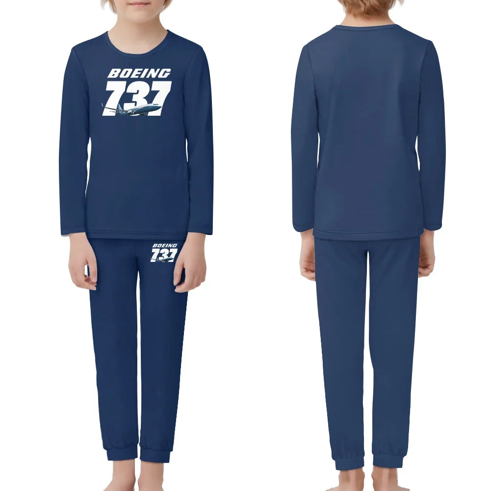 Super Boeing 737+Text children pajamas - Dark Blue