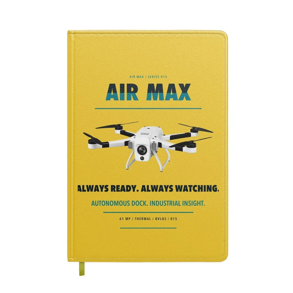 Percepto Air Max design on yellow notebook