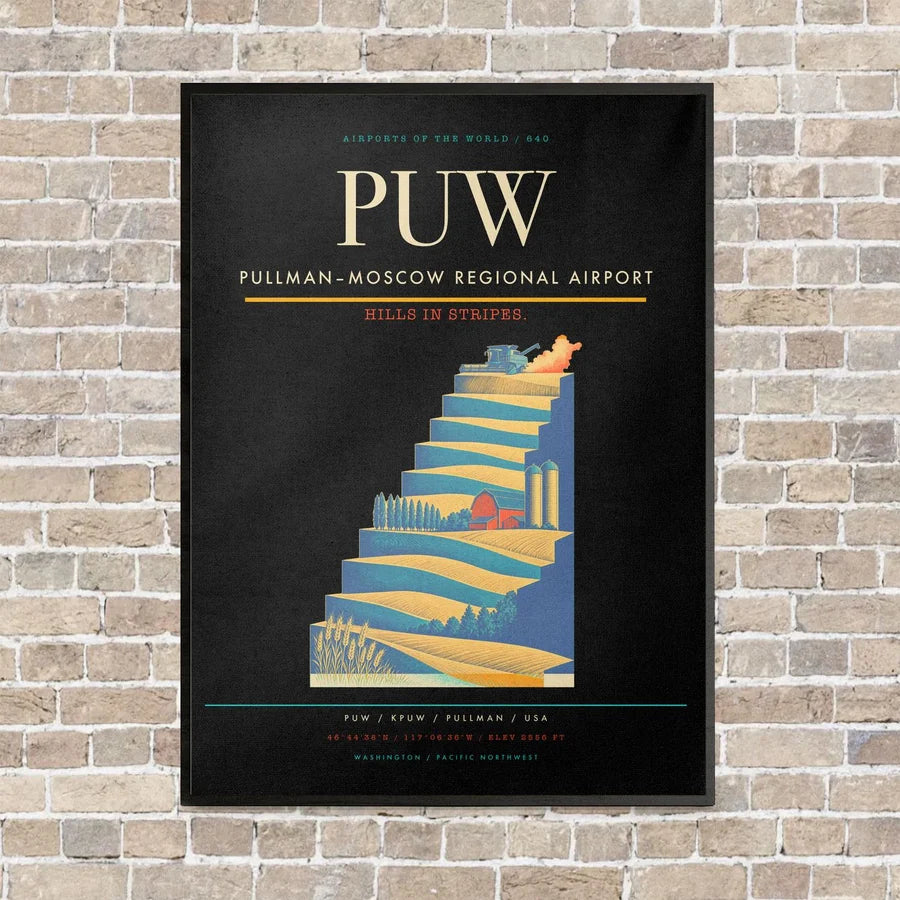 Pullman–Moscow Regional Airport PUW vertical canvas print - framed - black background