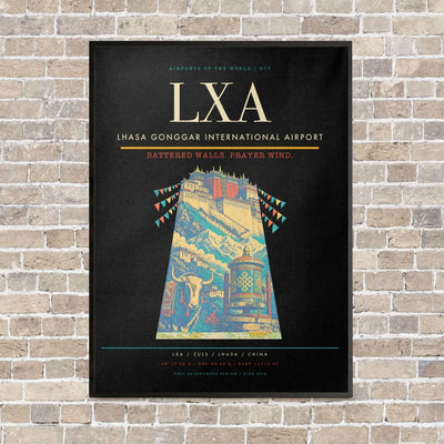 Lhasa Gonggar International Airport LXA vertical canvas print - framed - black background