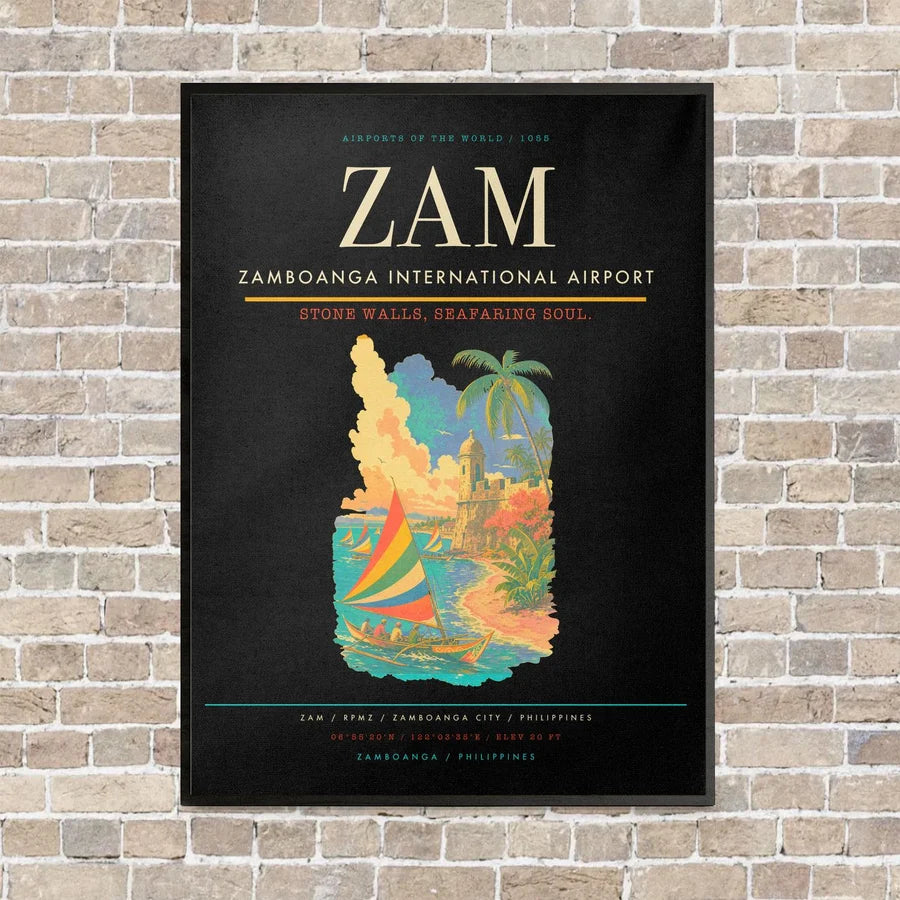 Zamboanga International Airport ZAM vertical canvas print - framed - black background