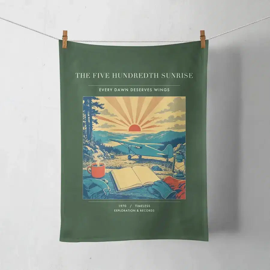 VINTAGE G4500 - The Five Hundredth Sunrise - Designed Towels design on darkgreen