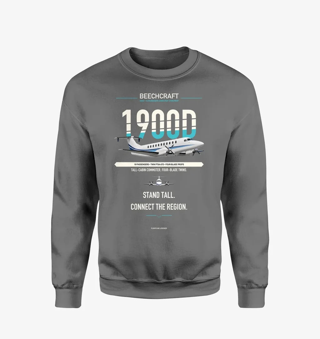 Beechcraft 1900D design on gray sweatshirt