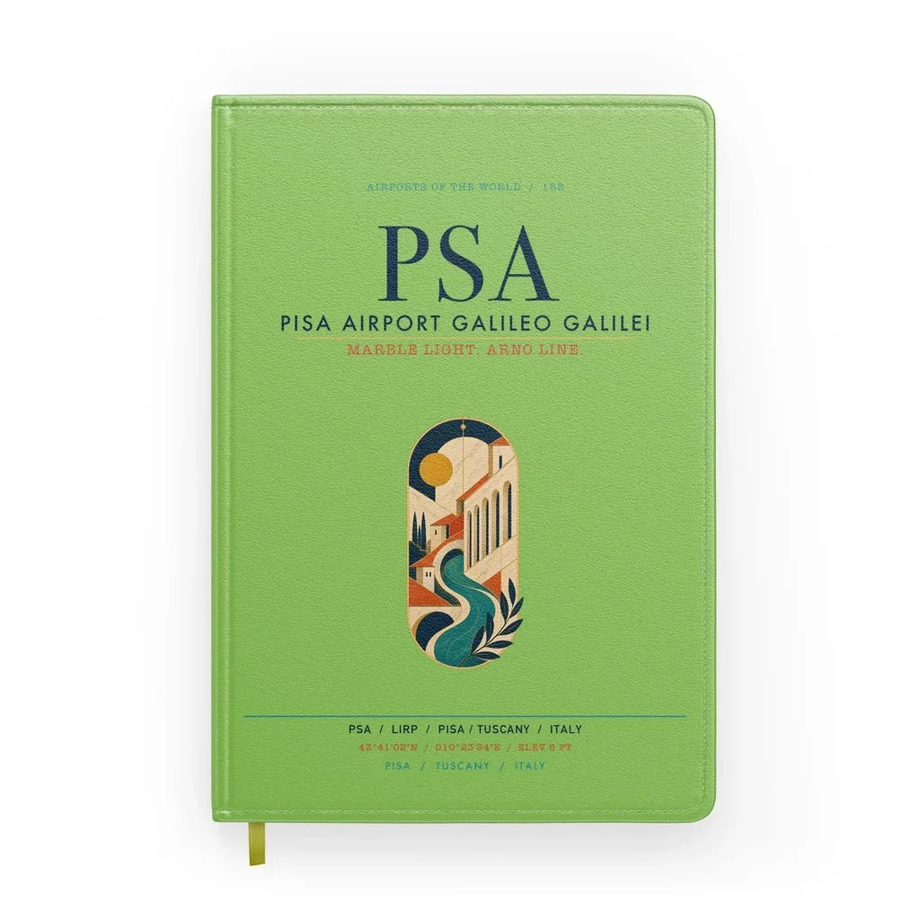 Pisa Airport Galileo Galilei (PSA) design on light green notebook