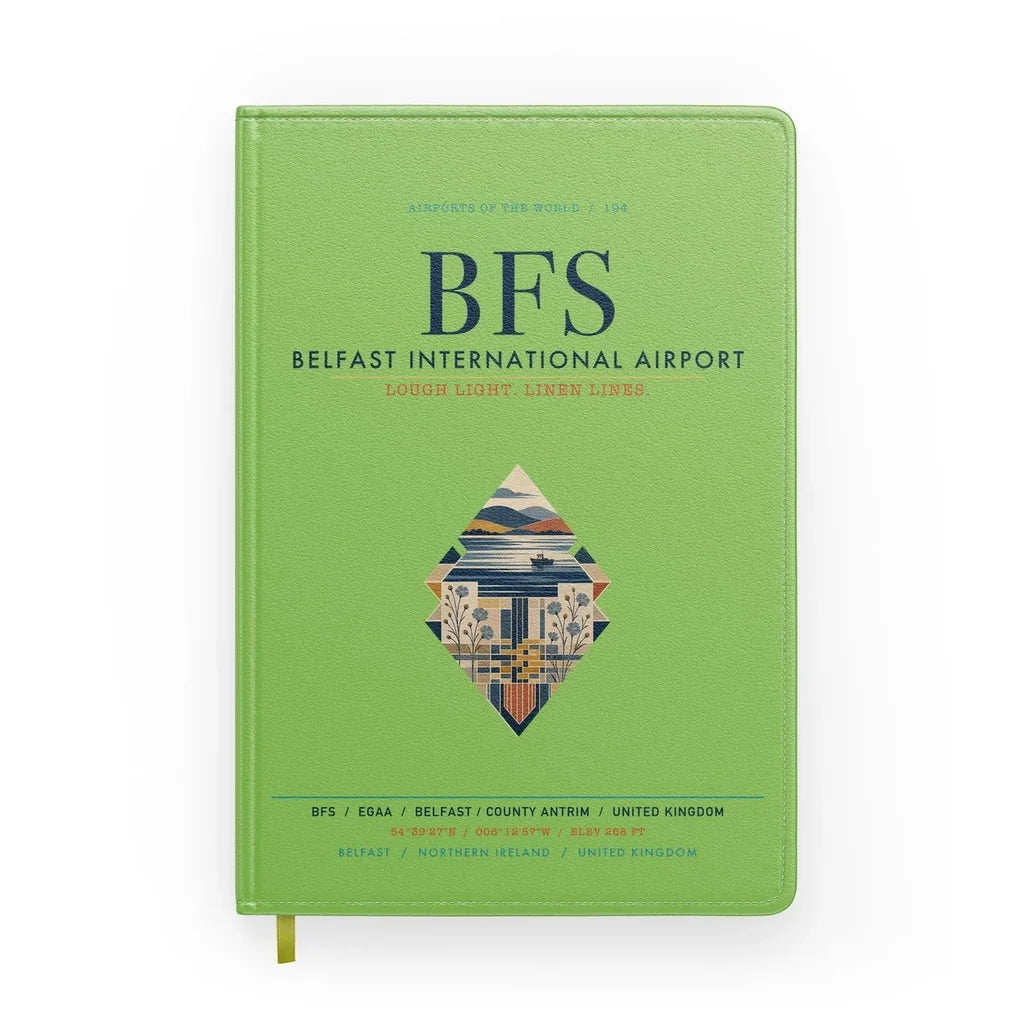 Belfast International Airport (BFS) design on light green notebook