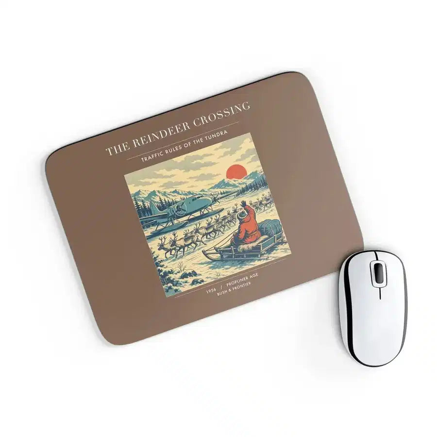 VINTAGE G4350 - The Reindeer Crossing - Designed Mouse Pads design on brown rectangle