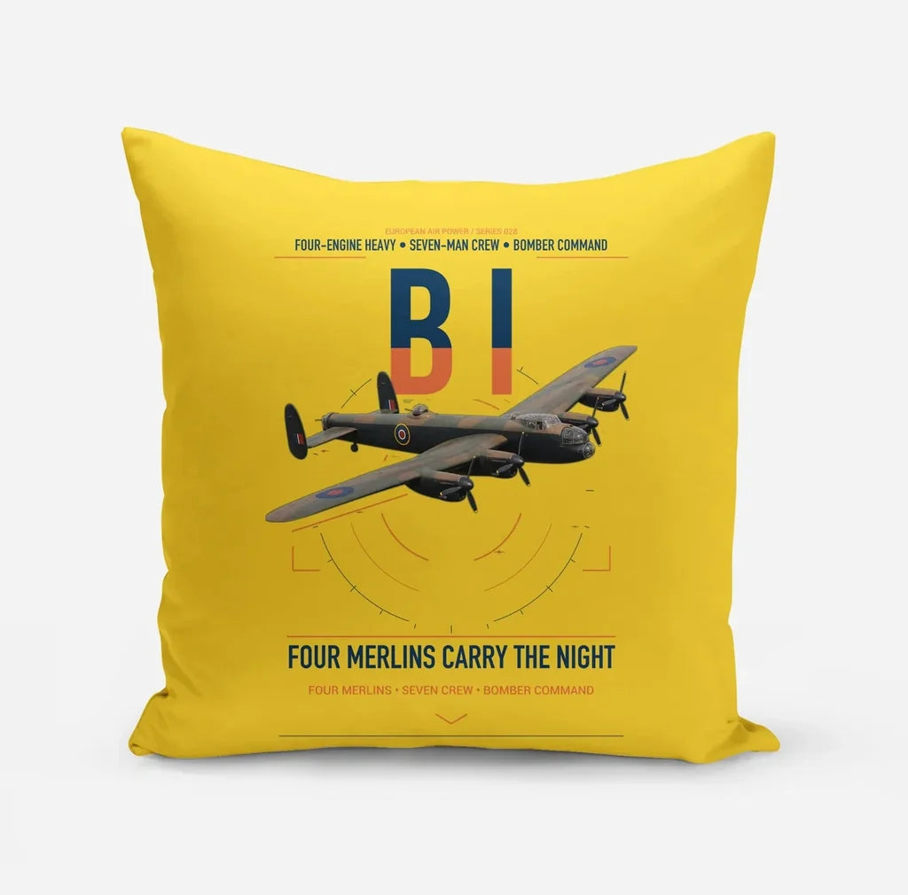 Avro Lancaster B I design on yellow pillow