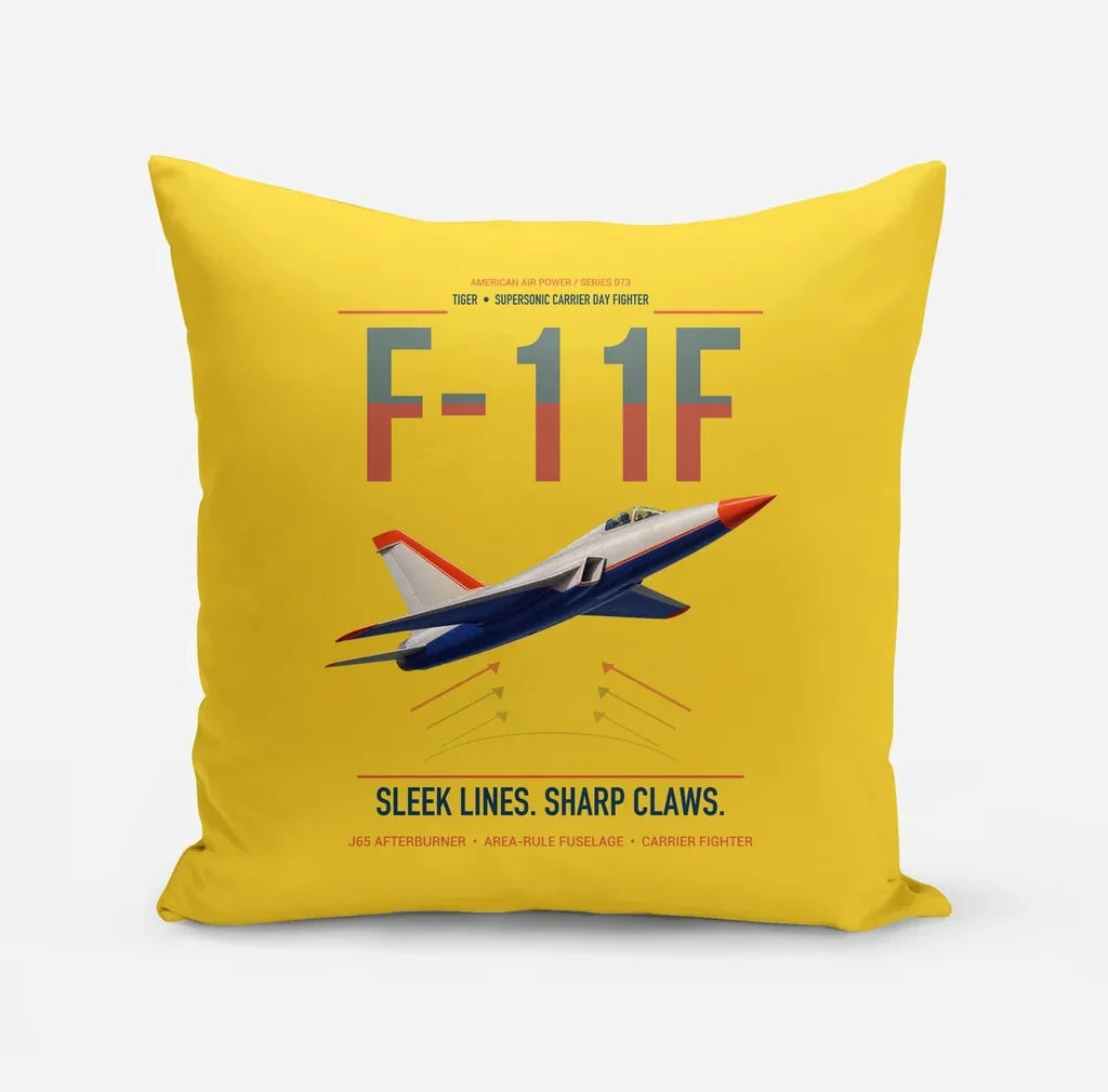 F-11F Tiger design on yellow pillow