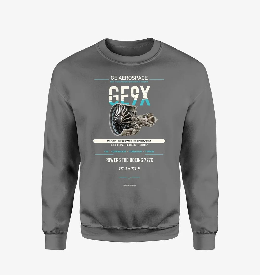 GE9X design on gray sweatshirt