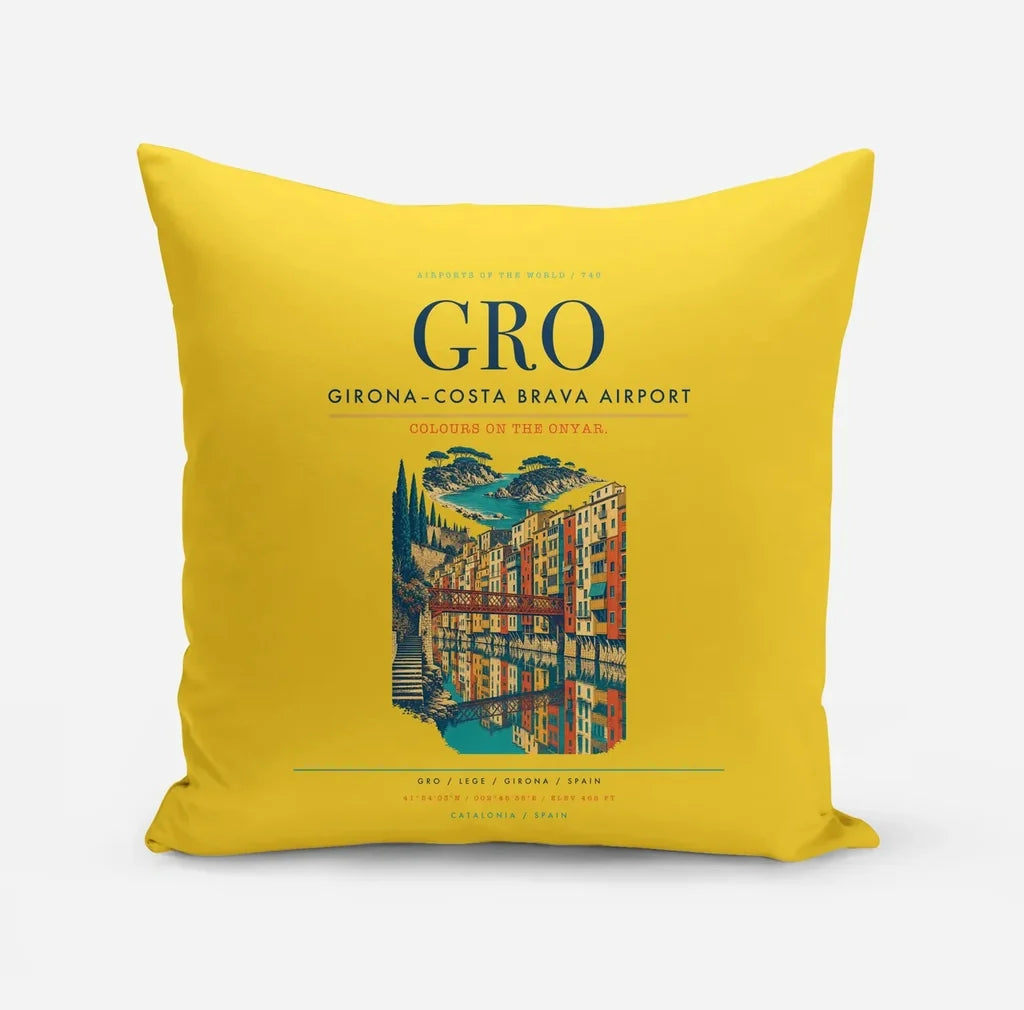 Girona–Costa Brava Airport (GRO) design on yellow pillow