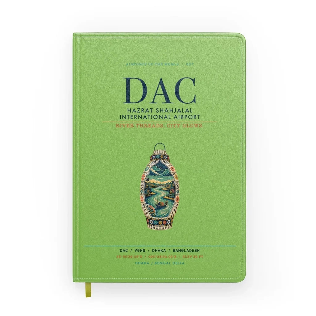 Hazrat Shahjalal International Airport Dhaka (DAC) design on light green notebook