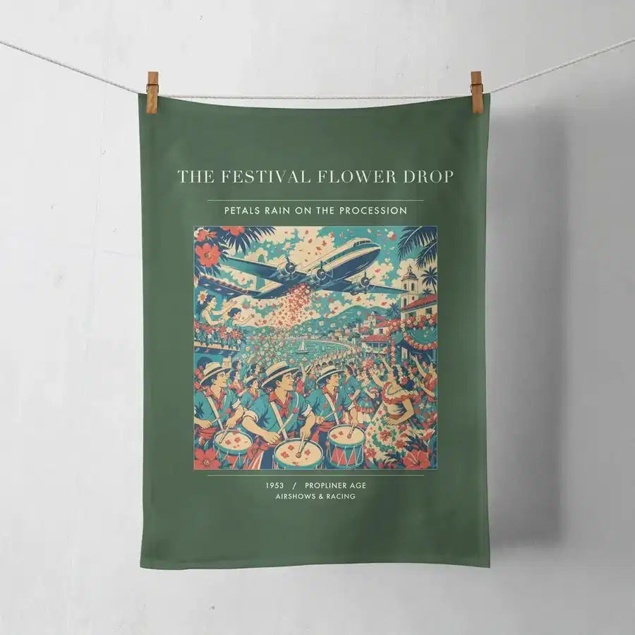 VINTAGE G4406 - The Festival Flower Drop - Designed Towels design on darkgreen