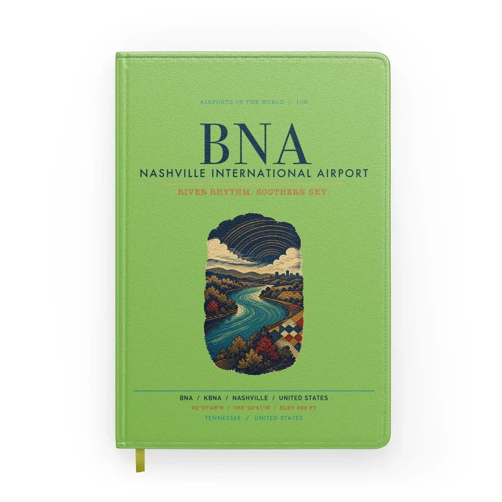 Nashville International Airport (BNA) design on light green notebook
