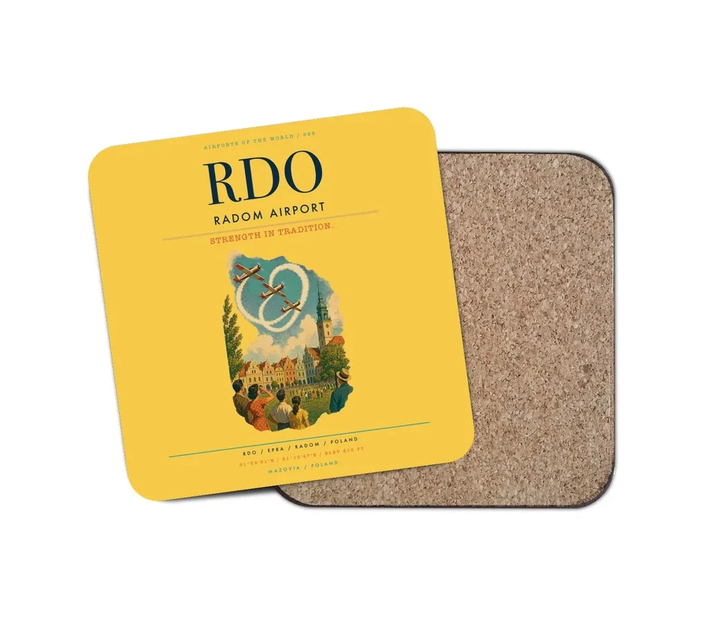 Radom Airport (RDO) design on yellow 1 piece coaster