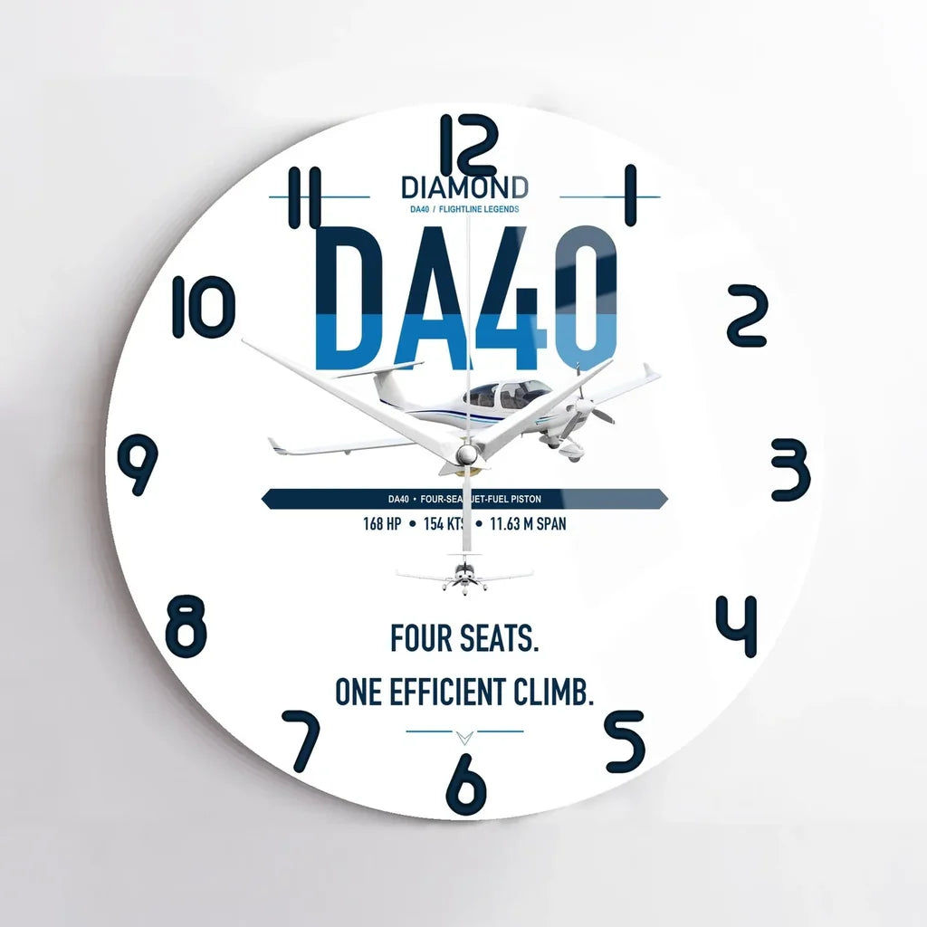 Diamond DA40 design on white no frame wall clock