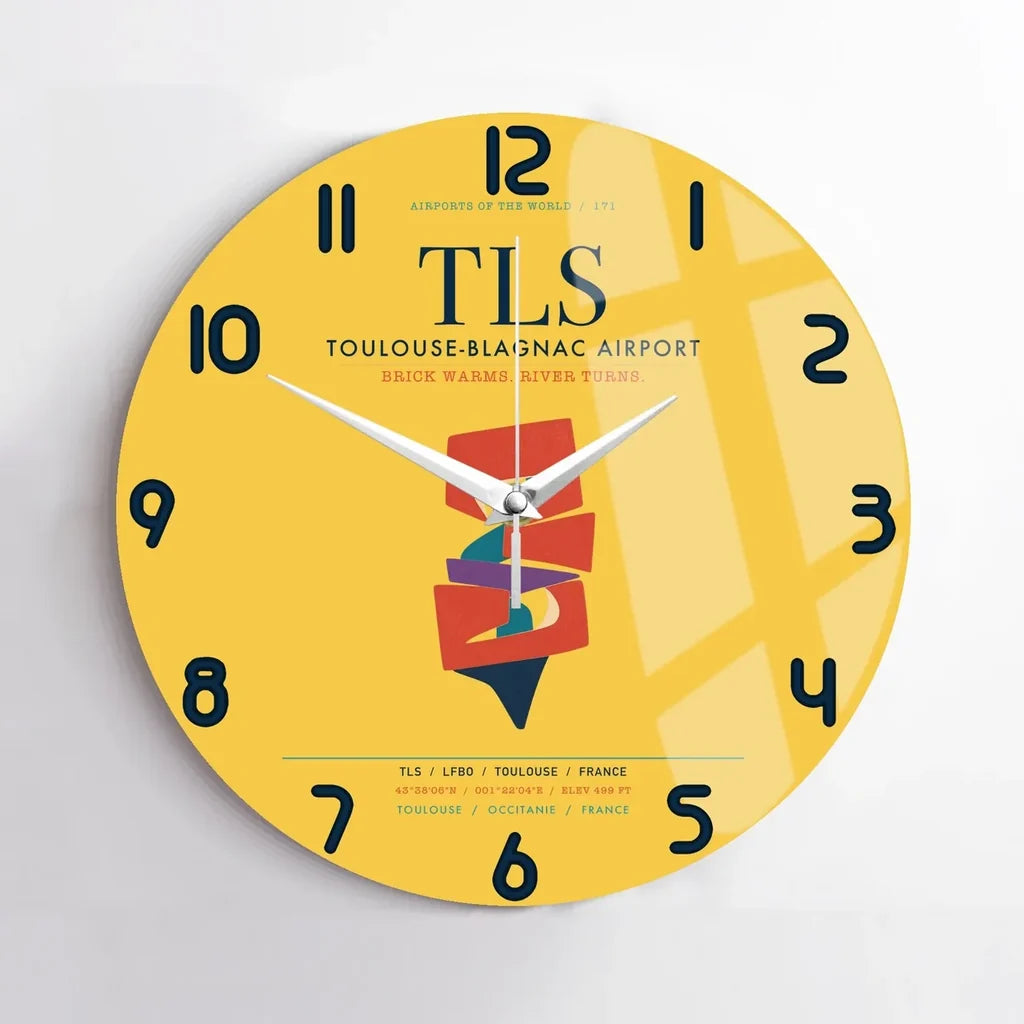 Toulouse-Blagnac Airport (TLS) design on yellow no frame wall clock