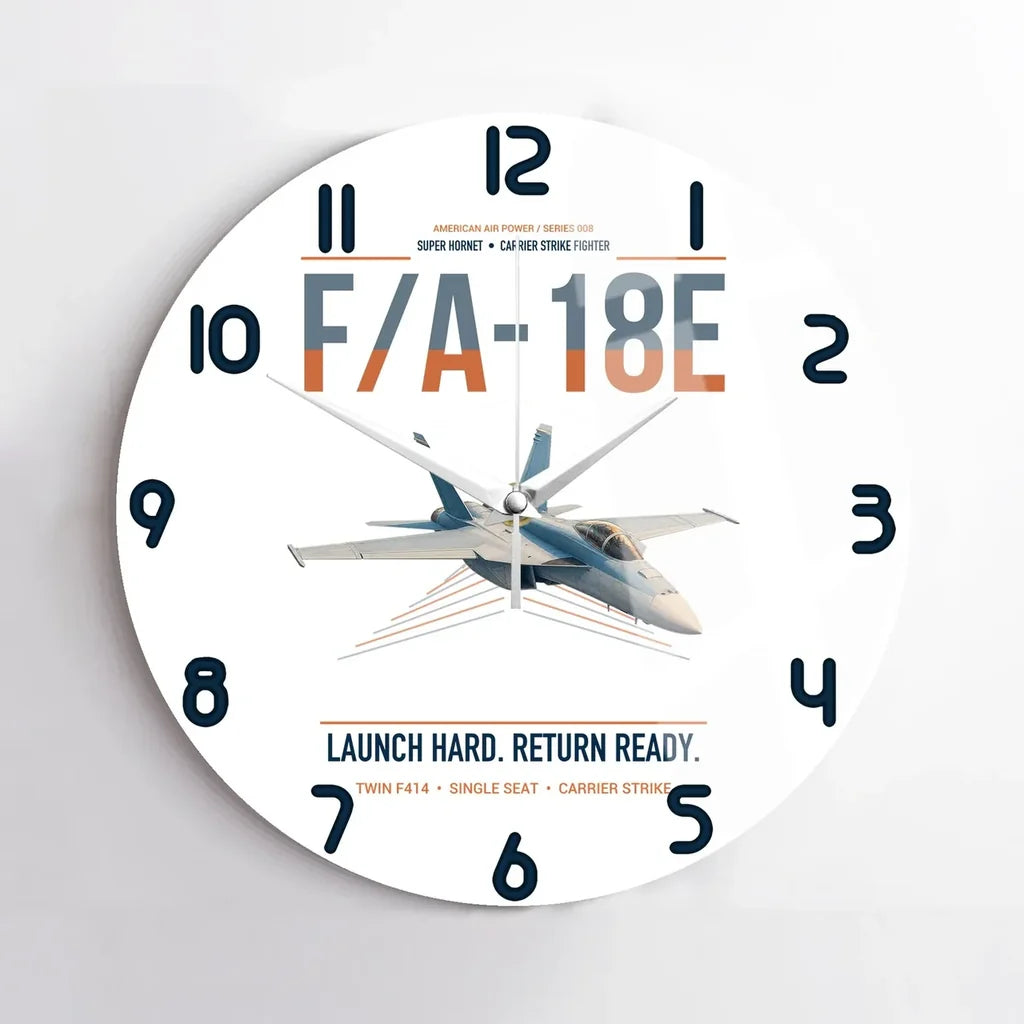 F-A-18E Super Hornet design on white no frame wall clock