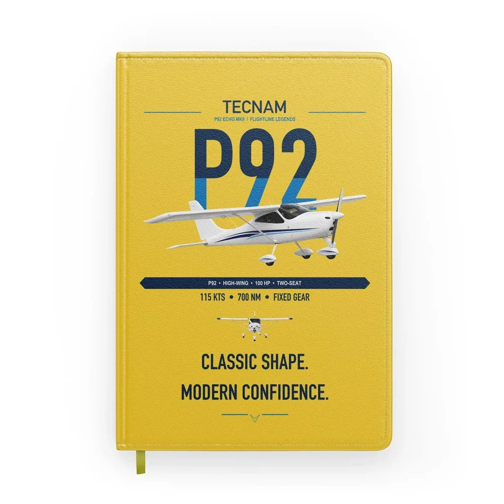 Tecnam P92 Echo MkII design on yellow notebook