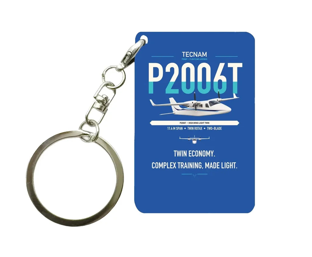 Tecnam P2006T design on blue designed key chain, double-side print