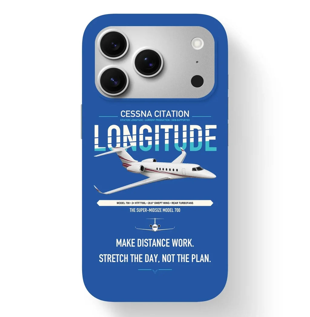Cessna Citation Longitude design on blue magsafe iphone case, for iPhone 17 Pro