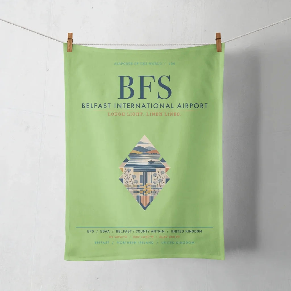 Belfast International Airport (BFS) design on light green towel