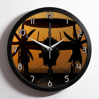 Thumbnail for Military Plane at Sunset aviation design on premium wood and metal wall clock.