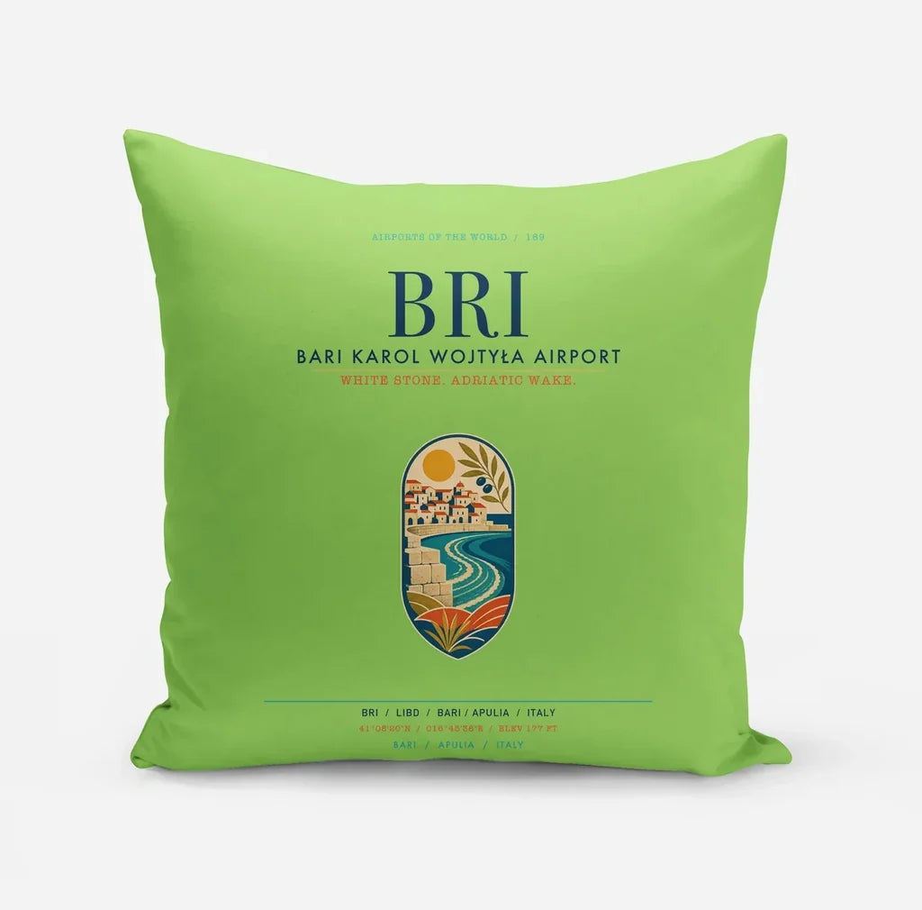 Bari Karol Wojtyła Airport (BRI) design on light green pillow