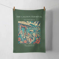 Thumbnail for VINTAGE G4057 - The Lagoon Terminal - Designed Towels design on darkgreen