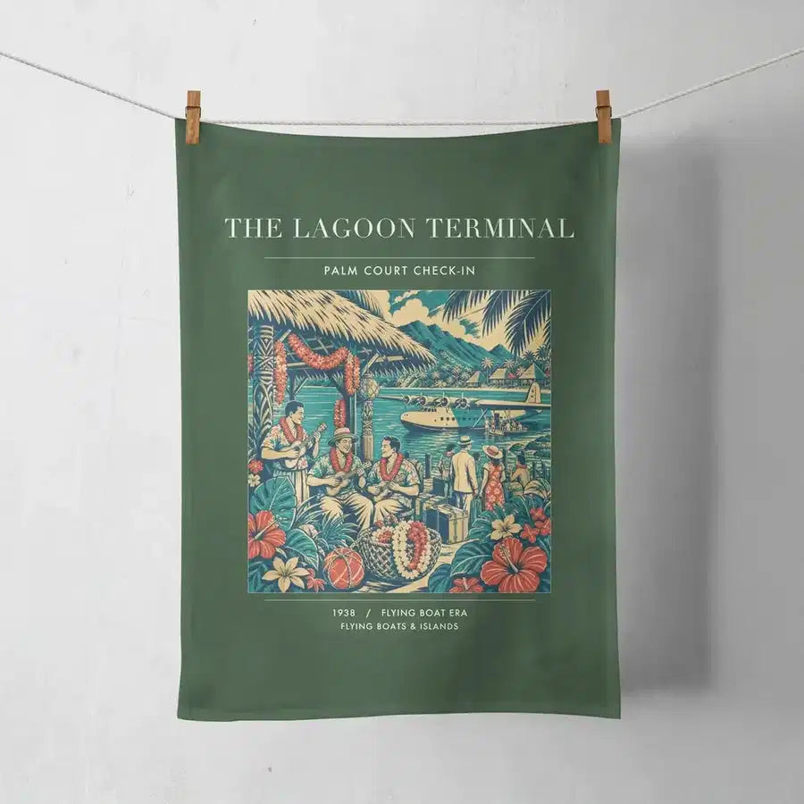 VINTAGE G4057 - The Lagoon Terminal - Designed Towels design on darkgreen