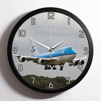 Thumbnail for Landing KLM's Boeing 747 aviation design on premium wood and metal wall clock.
