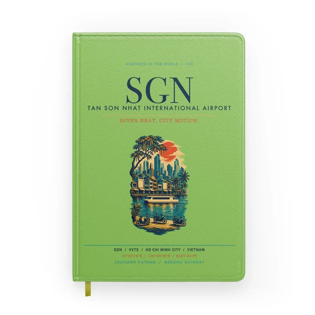 Tan Son Nhat International Airport Ho Chi Minh City (SGN) design on light green notebook