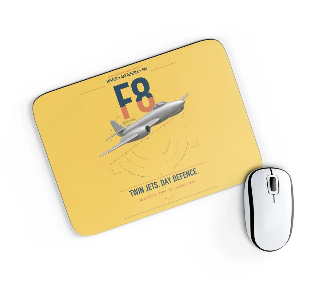 Gloster Meteor F8 design on yellow rectangle mouse pad