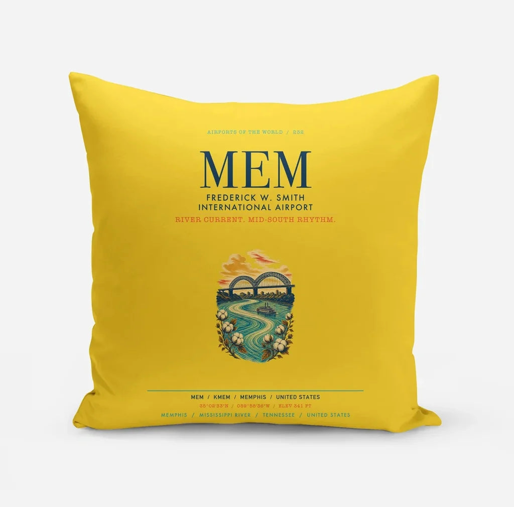 Frederick W. Smith International Airport Memphis (MEM) design on yellow pillow