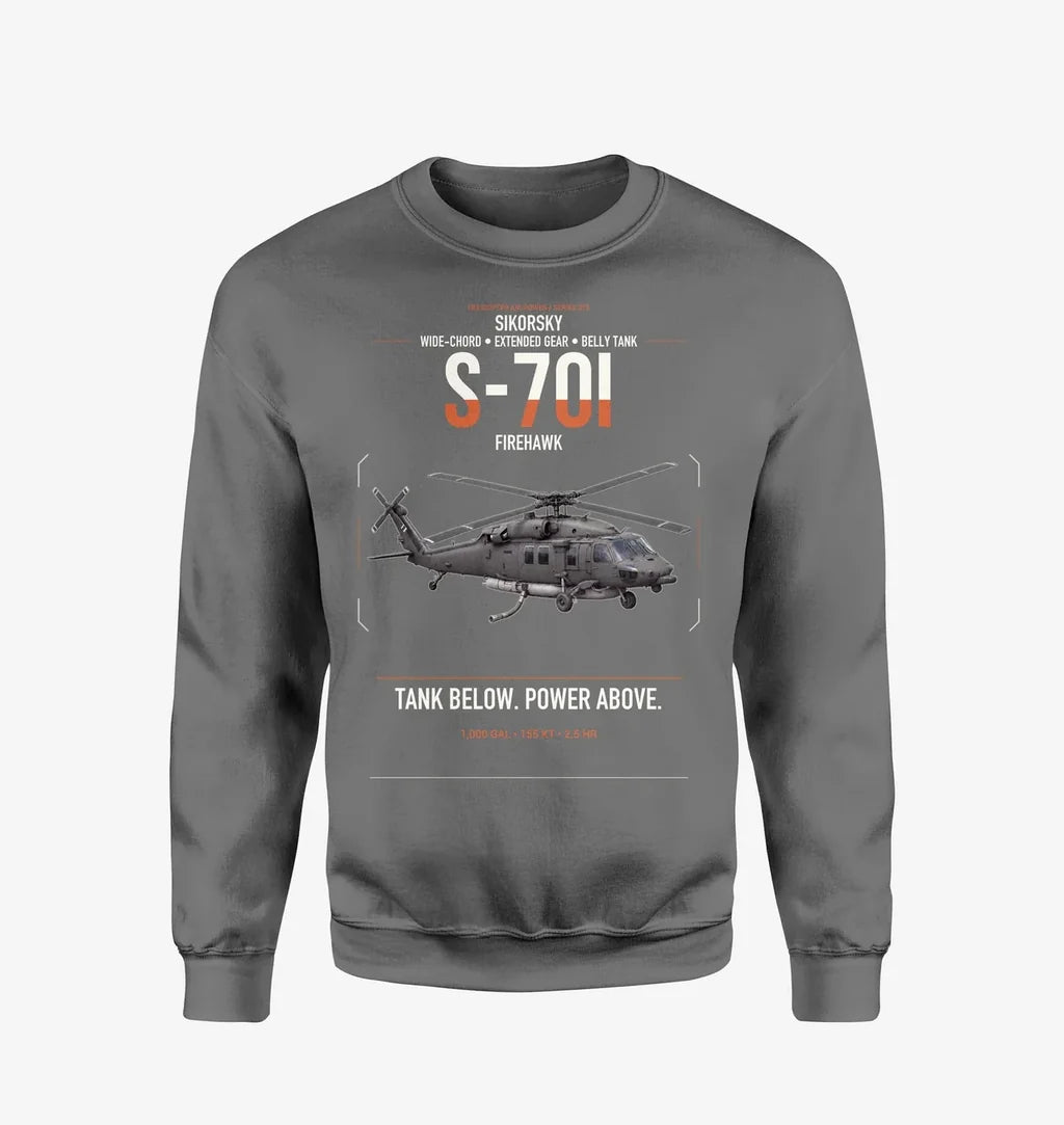 Sikorsky S-70i FIREHAWK design on gray sweatshirt