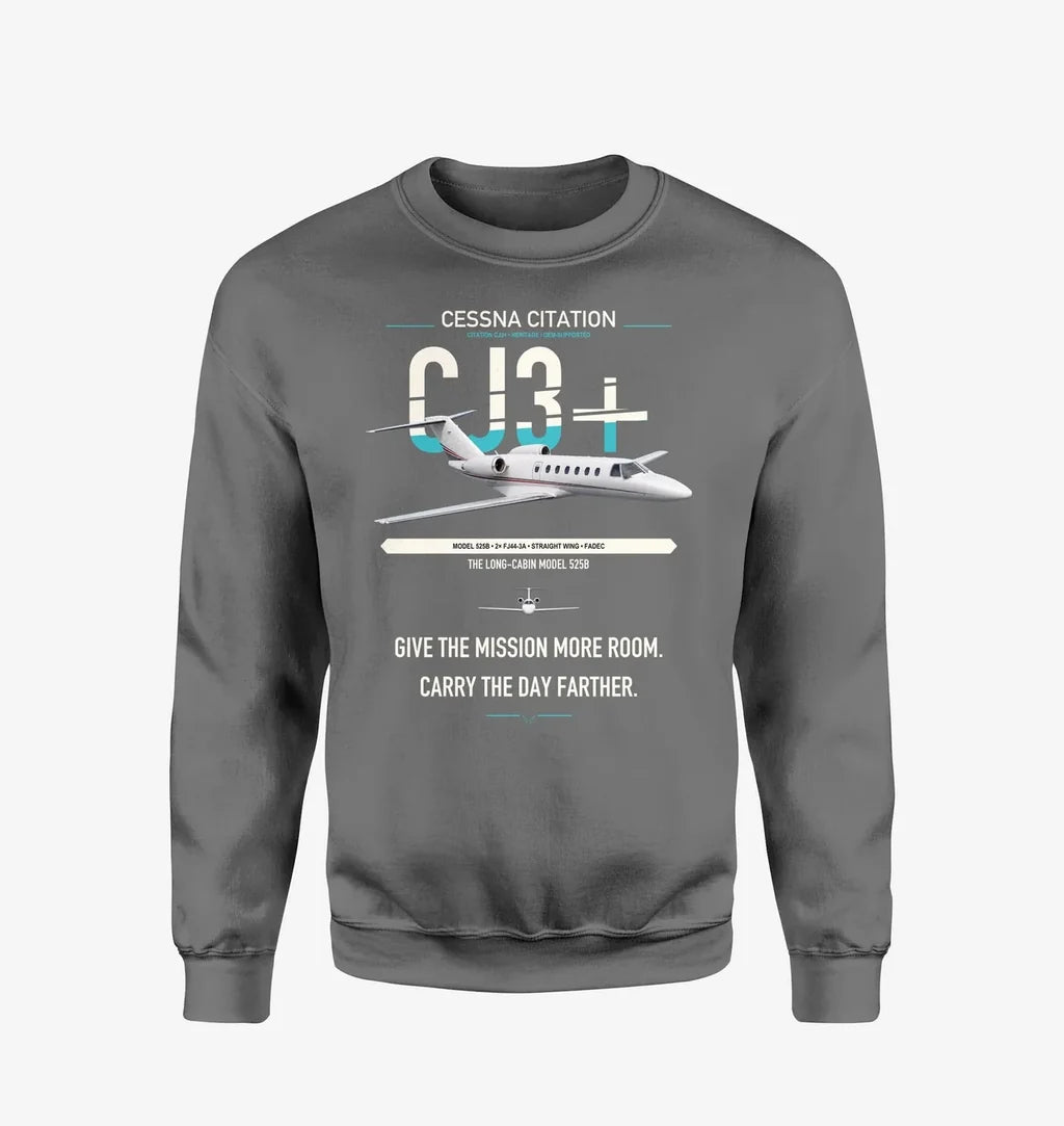 Cessna Citation CJ3+ design on gray sweatshirt