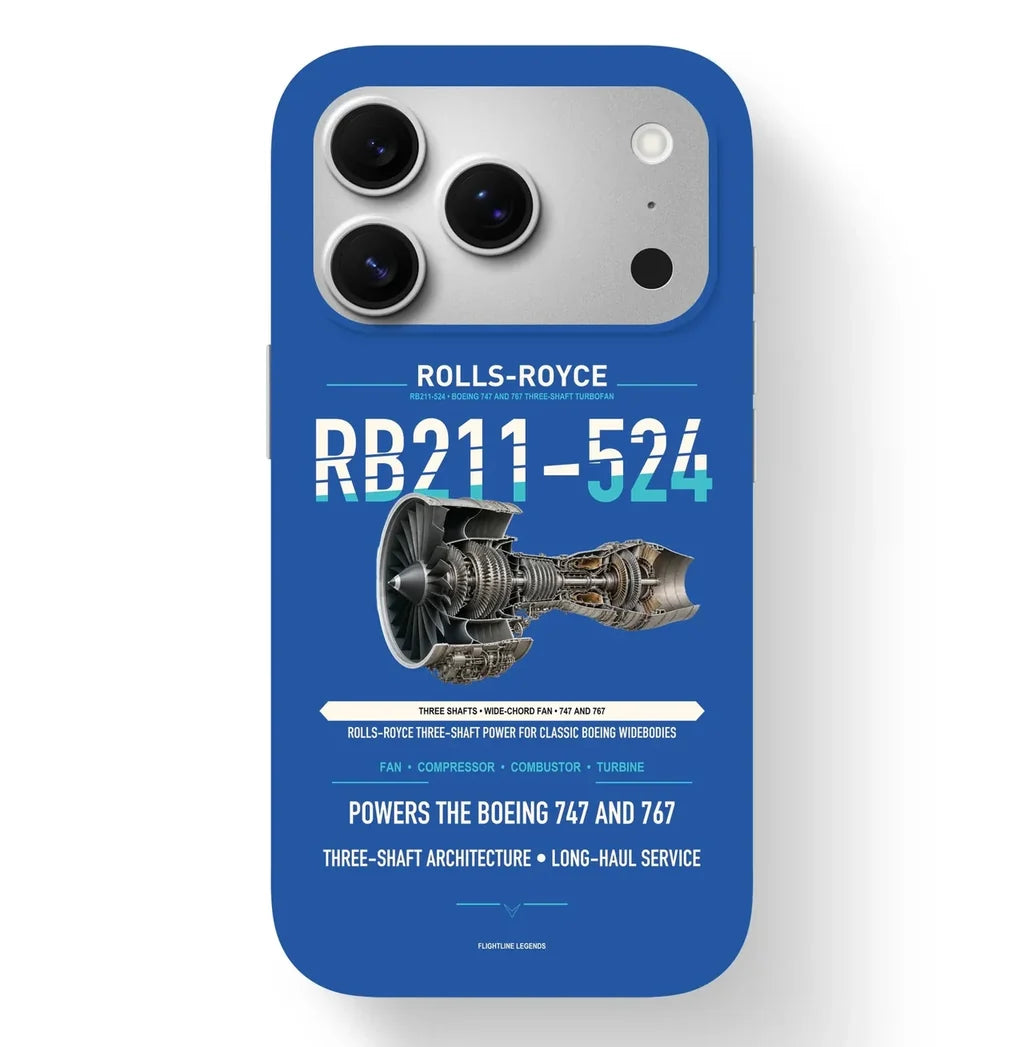 RB211-524 Case design on blue iphone case