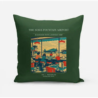 Thumbnail for VINTAGE G4247 - The Soda Fountain Airport - Designed Pillows design on darkgreen