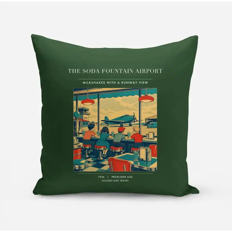 VINTAGE G4247 - The Soda Fountain Airport - Designed Pillows design on darkgreen