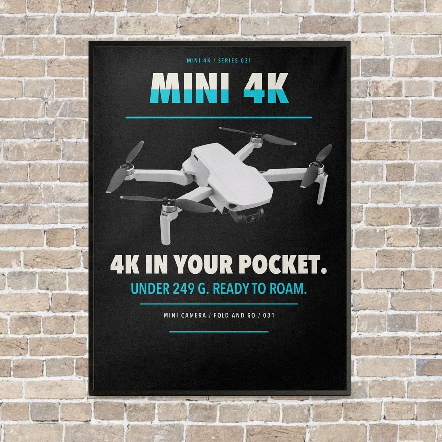 DJI Mini 4K vertical canvas print - framed - black background